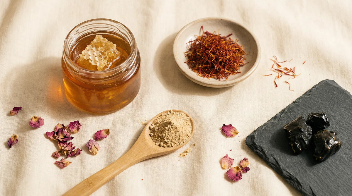 Saffron, Shatavari, and Shilajit โ the three ingredients behind Hormone Balance Honey Sticks.