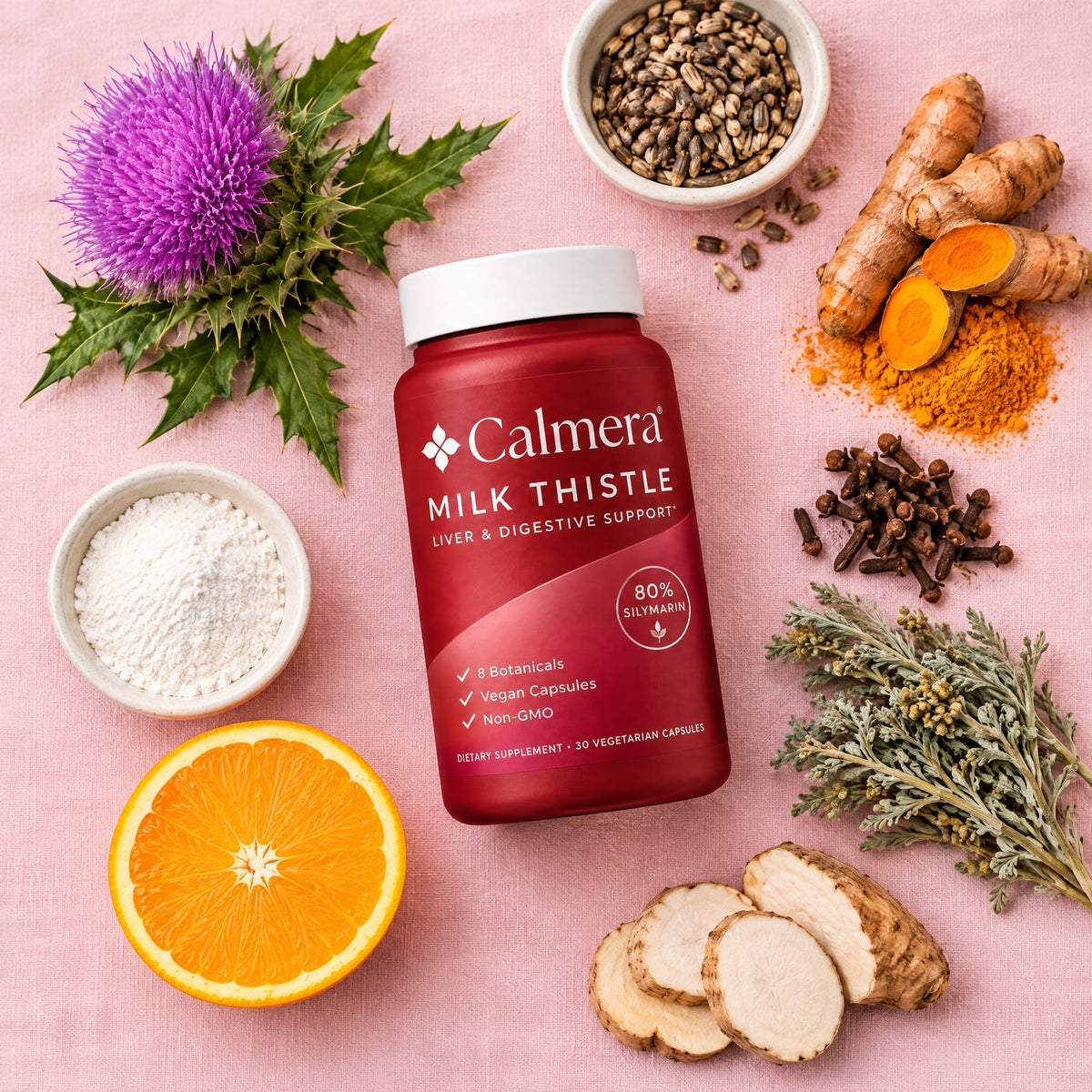 Calmera Milk Thistle with its botanical ingredients