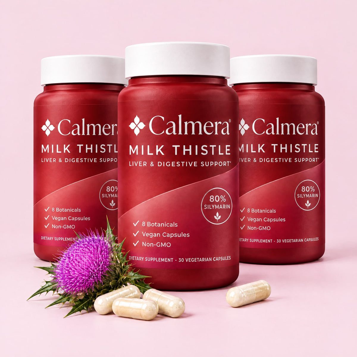 Three bottles of Calmera Milk Thistle