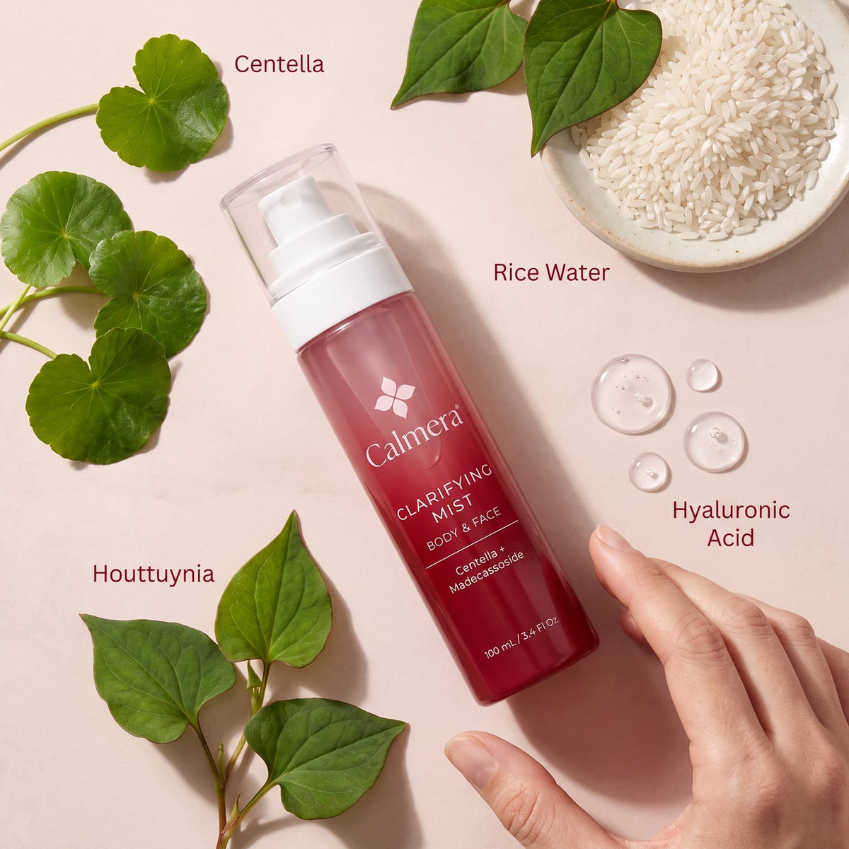 Calmera Clarifying Mist with centella, houttuynia, rice water and hyaluronic acid