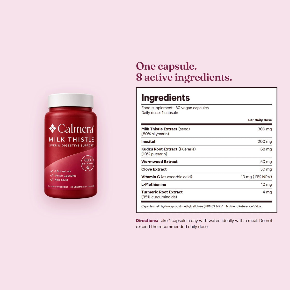 Calmera Milk Thistle ingredients: 8 active ingredients in one daily capsule